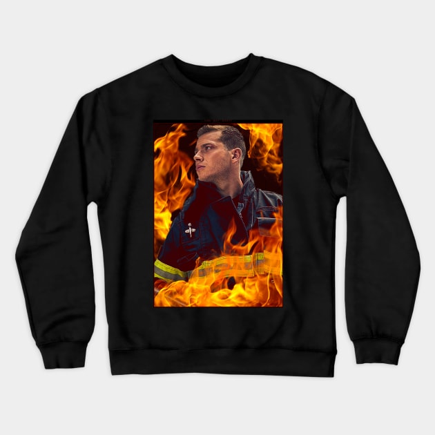 911 - Evan ‘Buck’ Buckley - Flames Crewneck Sweatshirt by vickytoriaq